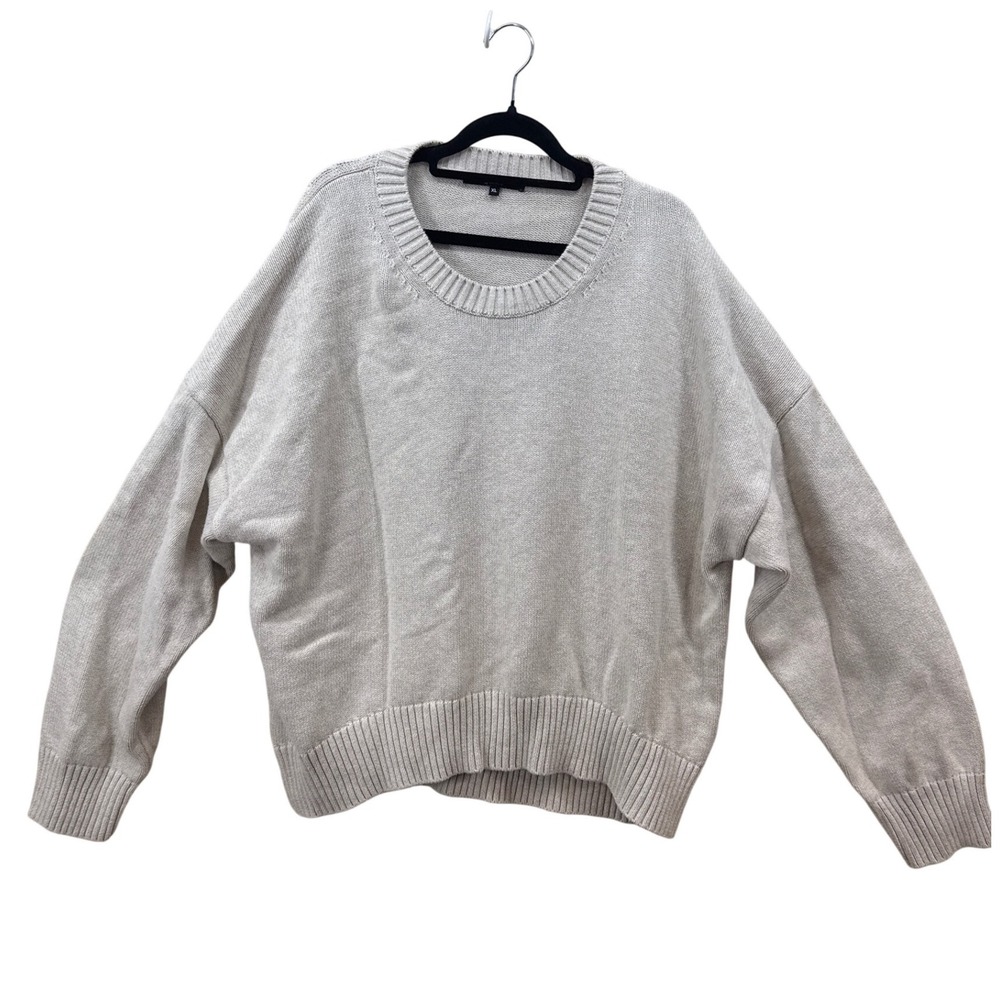 Quince Organic Cotton Oversized Crewneck Sweater Oatmeal Beige XL Boxy Cozy